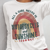White sweatshirt with a graphic design featuring a rainbow and text on a gray background